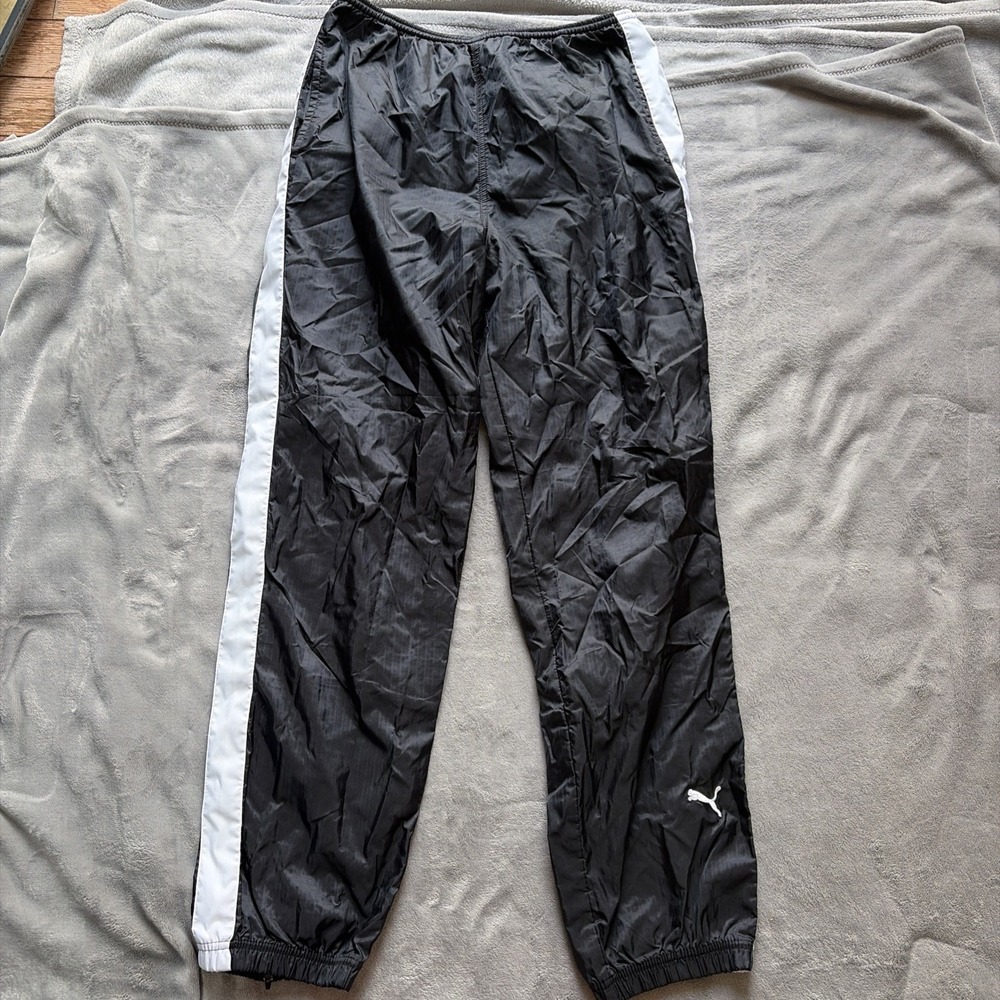 Vintage Puma Mens Nylon Jogger Track Pants Silver Zip Ankles Elastic Waist Sz XS